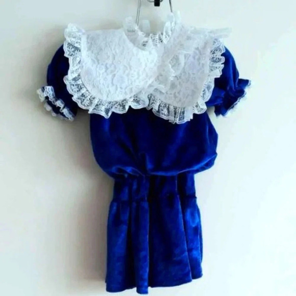 Vintage Little Princess Blue Velvet Dress with lace collar Size 3 - Picture 1 of 5